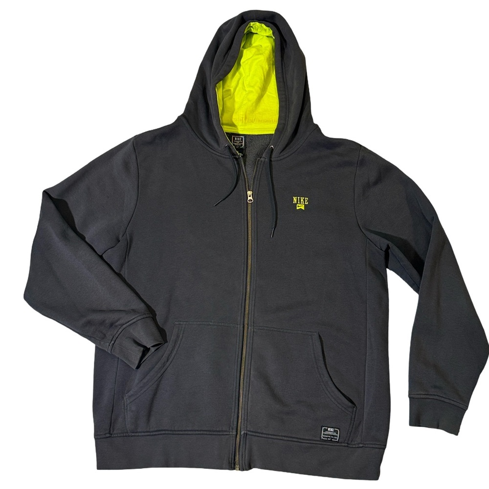 Nike mens XL dark gray solid full zip fleece cotton blend soft hoodie EuC